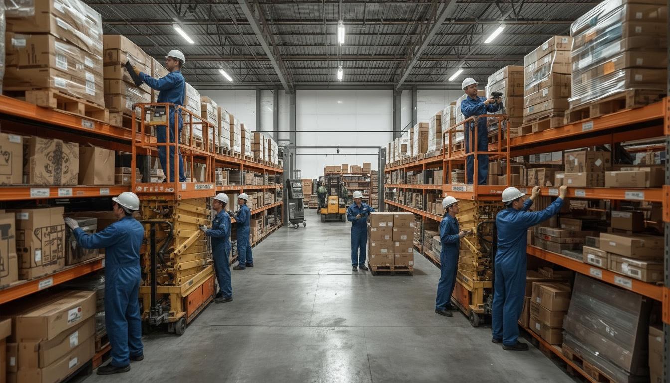 Equipe trabalhando no estoque de um distribuidor
